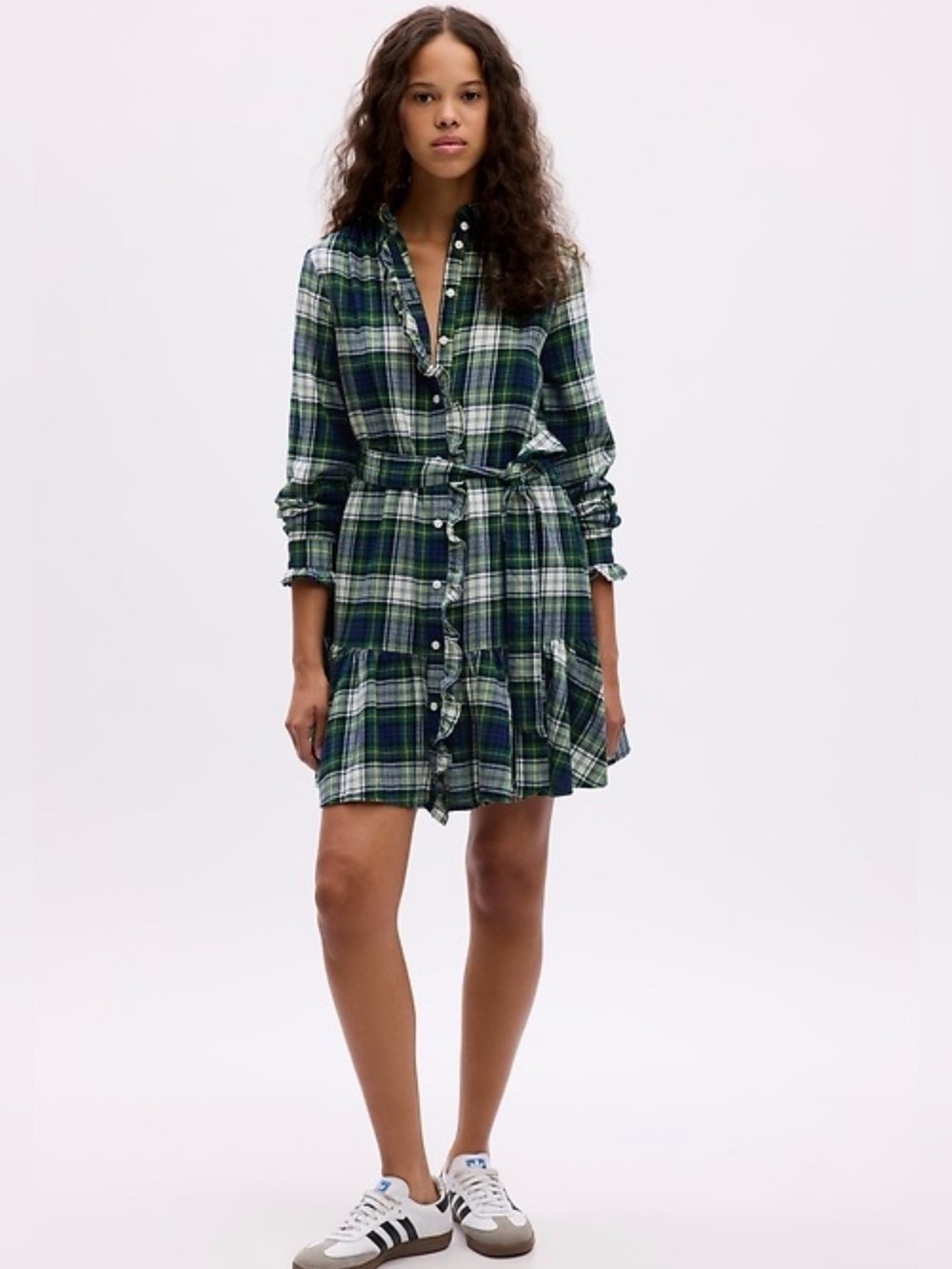 GAP Green and Navy Plaid Button-Front Mini Dress